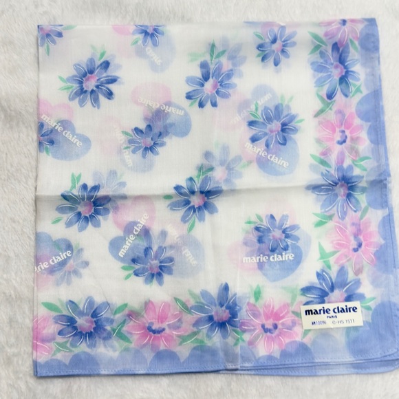 Marie Claire Accessories - Floral Blue and Pink Scarf/ Handkerchief Cotton 18/18 inches